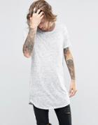 Asos Super Longline T-shirt In Hairy Textured Fabric With Curved Hem - White