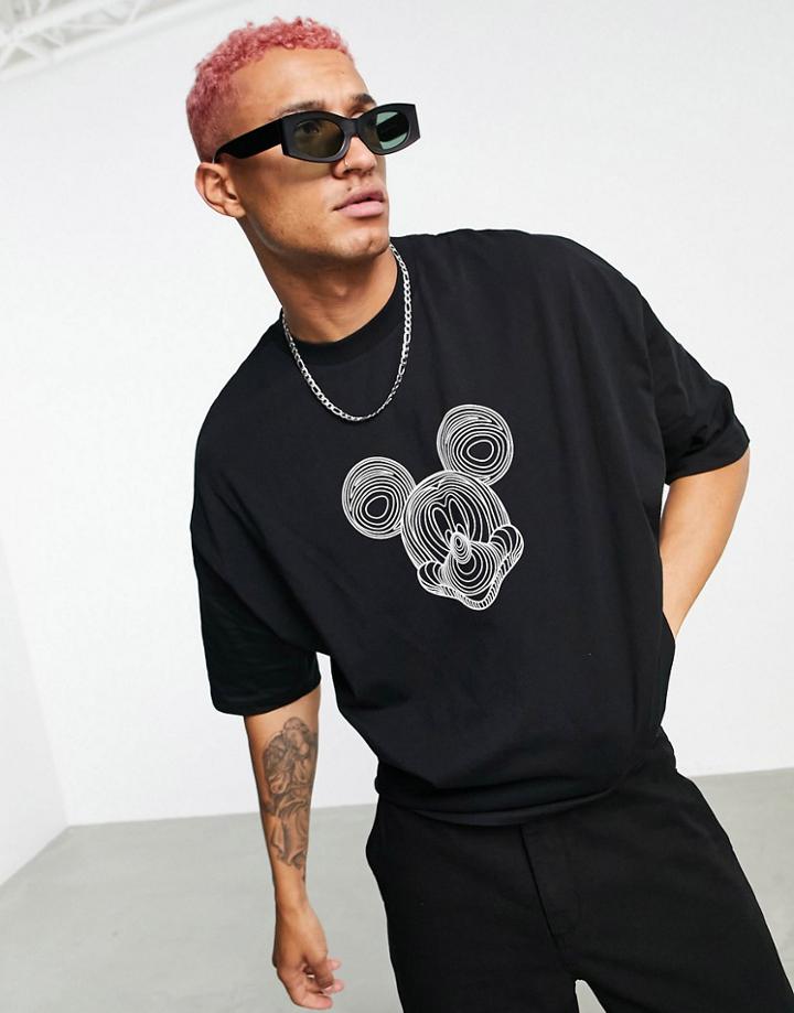 Asos Design Oversized T-shirt With Mickey Prints In Black