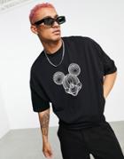 Asos Design Oversized T-shirt With Mickey Prints In Black