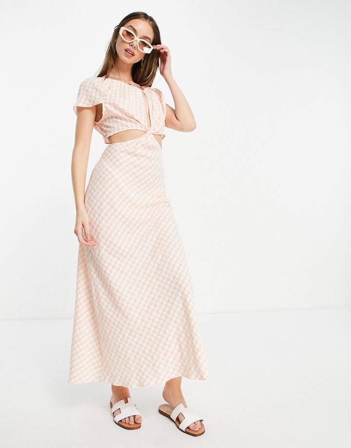 Asos Design Cutout Midi Dress In Orange Gingham-multi