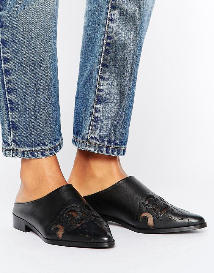 Asos Mayday Western Leather Mesh Flat Shoes - Black