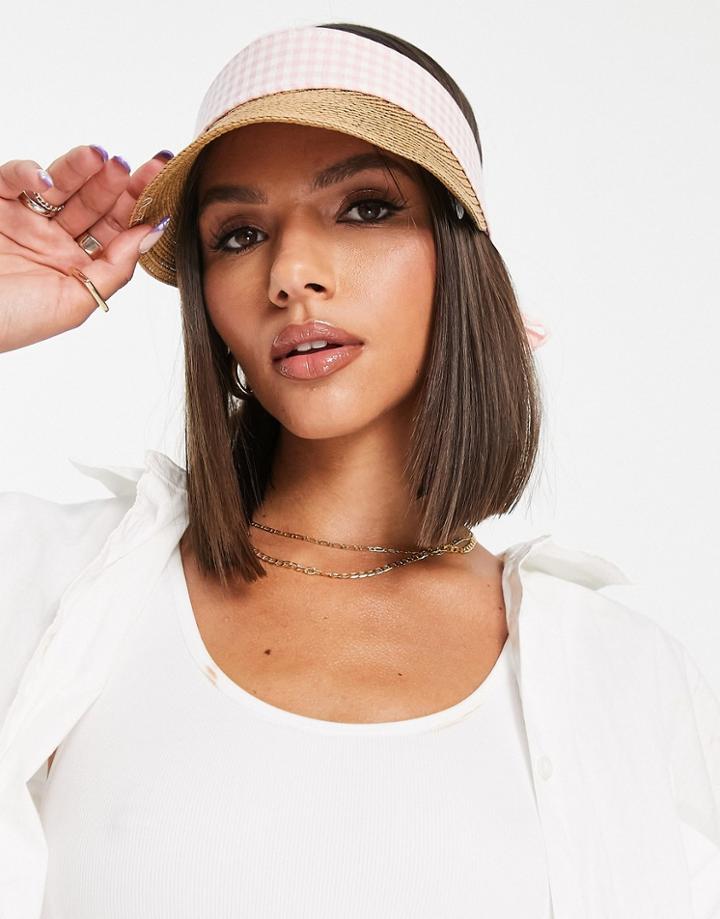 Svnx Gingham Print Straw Visor Hat In Pink