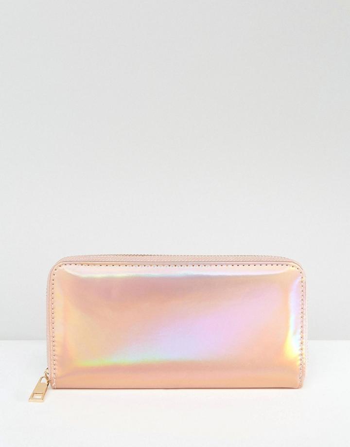 New Look Holographic Zip Around Purse - Pink