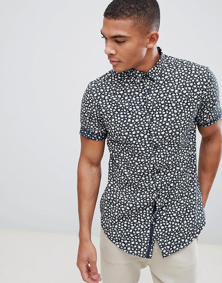 New Look Shirt In Regular Fit With Floral Print In Navy - Navy