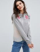 Zibi London Sweatshirt With Floral Embroidery - Gray