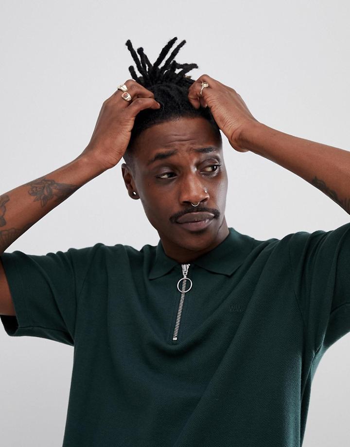 Wood Wood Track Polo Shirt With Zip - Green