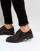Asos Lace Up Derby Shoes In Burgundy Perforated Leather With Ribbed Sole - Red