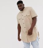 Asos Design Plus Regular Fit Shirt In Sand In Super Longline - Beige