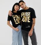Help Refugees Choose Love Gold Foil T-shirt In Black Organic Cotton - Black