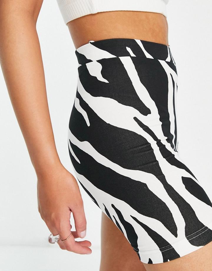 Monki Ella Organic Cotton Legging Shorts In Zebra Print-multi