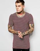 Asos Longline Muscle T-shirt In Stripe With Scoop Neck And Raw Edges