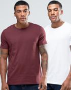 Asos 2 Pack T-shirt In White/red With Crew Neck Save - Multi