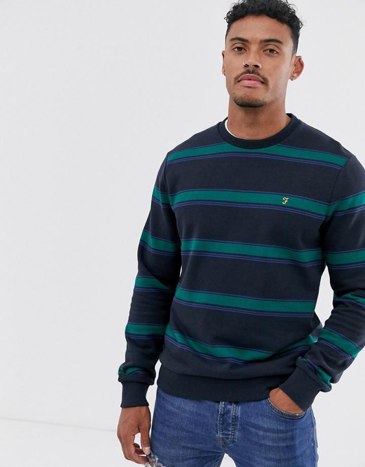 Farah Beck Block Stripe Crew Neck Sweat In Navy - Navy