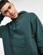Asos Design Oversized Hoodie With Tie Hem And Pocket In Green