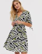 Influence Wrap Mini Dress In Zebra Print - Multi