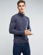 Asos Roll Neck Sweater In Navy Twist Cotton - Navy