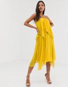 Asos Design Midi Dress With Double Layer And Halter Ring Detail-yellow