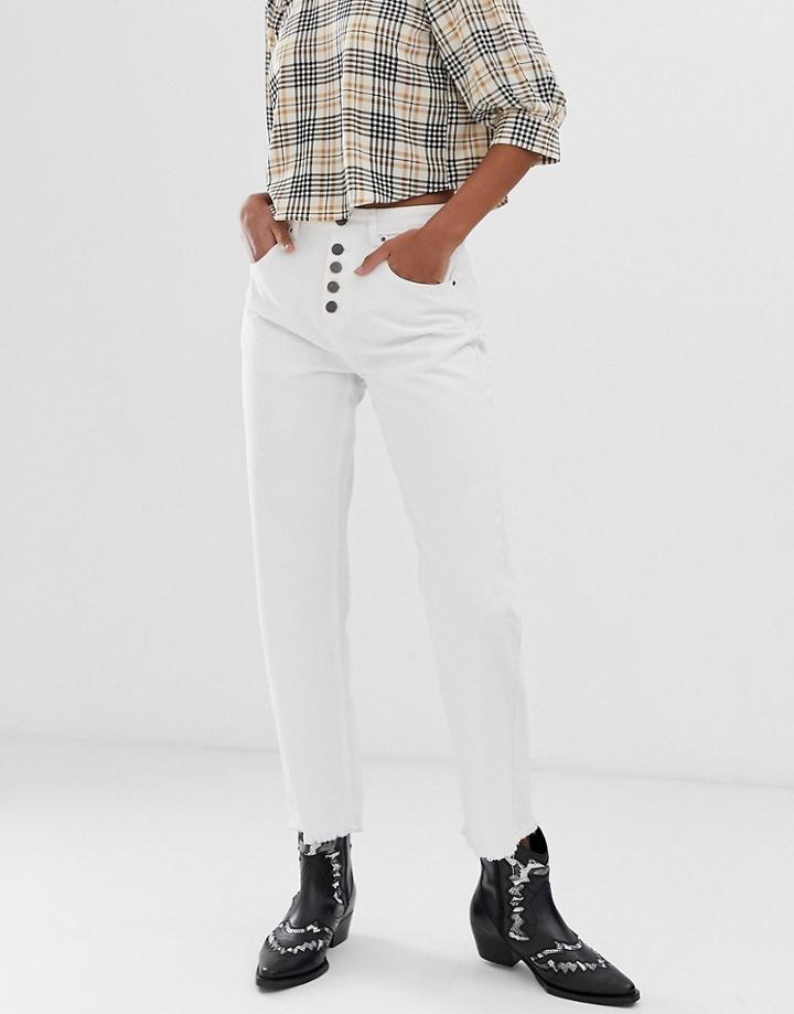 Neon Rose High Waist Mom Jeans With Button Front-white