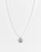 Asos Design 6mm Faux Pearl Festival Necklace With St Christopher Pendant In Silver-white