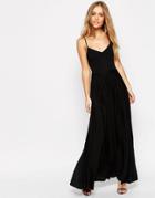 Asos Cami Maxi Dress With Pleated Skirt - Black