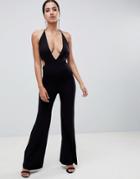 Asos Design Jumpsuit With Flare Leg And Cut Out Detail - Black
