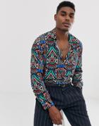 Devils Advocate Viscose 80's Abstract Print Long Sleeve Shirt