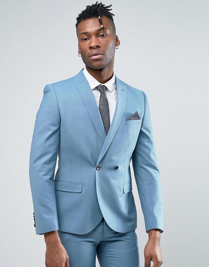 Noose & Monkey Super Skinny Wedding Suit Jacket - Blue