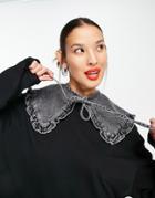 Noisy May Denim Frill Detail Tie Collar In Washed Black