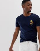 Selected Homme T-shirt With Floral Embroidery - Navy