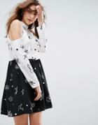 Asos Mix And Match Floral Print Cold Shoulder Dress - Multi