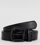 Asos Plus Slim Faux Leather Belt In Black With Matte Black Western Buckle - Black