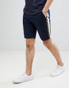 Asos Slim Chino Shorts In Navy With Double Side Stripe - Navy