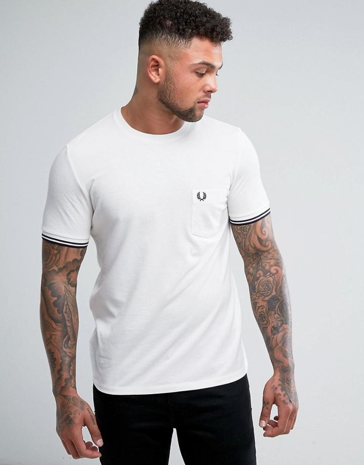 Fred Perry Slim Fit Tipped Sleeve Pique T-shirt White - White
