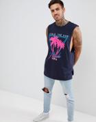 Boohooman Tank With Chase The Sun Print In Navy - Navy