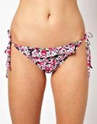 Pureda Floral Print Tie Side Bikini Bottom - Pink/purple Floral