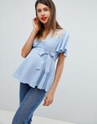Asos Design Maternity Exclusive Lace Insert Top - Blue