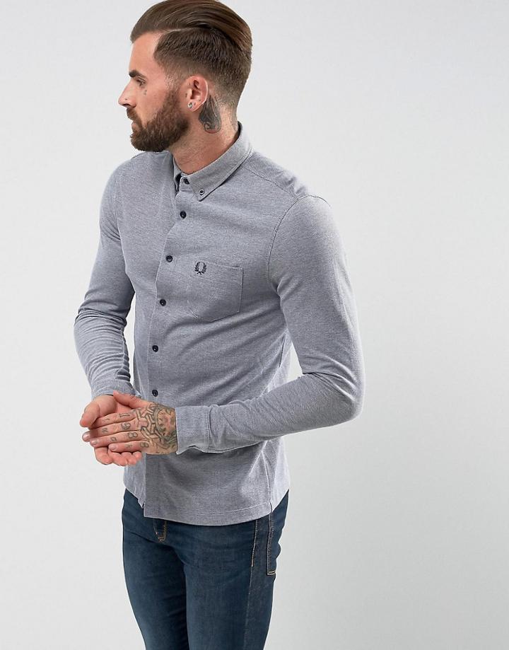 Fred Perry Oxford Pique Jersey Shirt In Navy - Navy