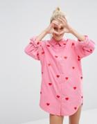 Lazy Oaf Oversized Boyfriend Shirt With Hearts In Corduroy - Pink