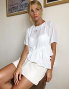 Asos Design Woven T-shirt With Ruffle Hem In Ivory-white
