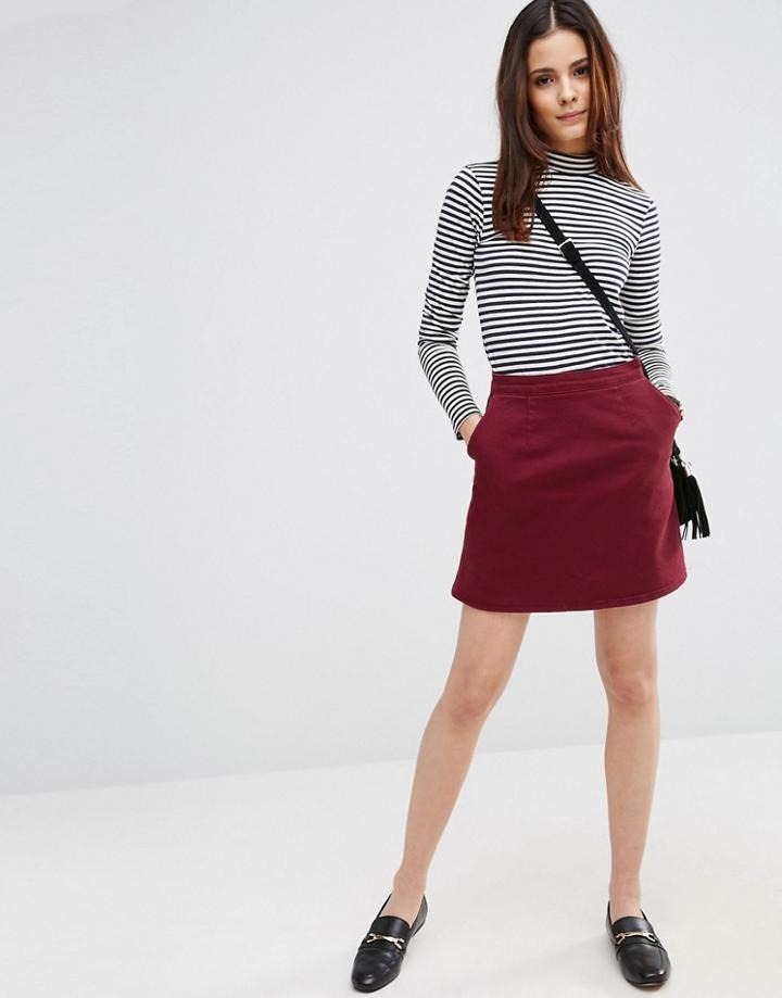 Asos Denim A Line Skirt In Oxblood - Red