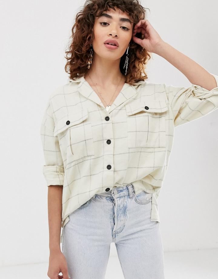 Asos Design Long Sleeve Check Shirt With Double Pocket Detail And Contrast Buttons-multi