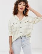 Asos Design Long Sleeve Check Shirt With Double Pocket Detail And Contrast Buttons-multi