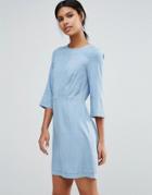 Warehouse Denim Fitted Dress - Blue
