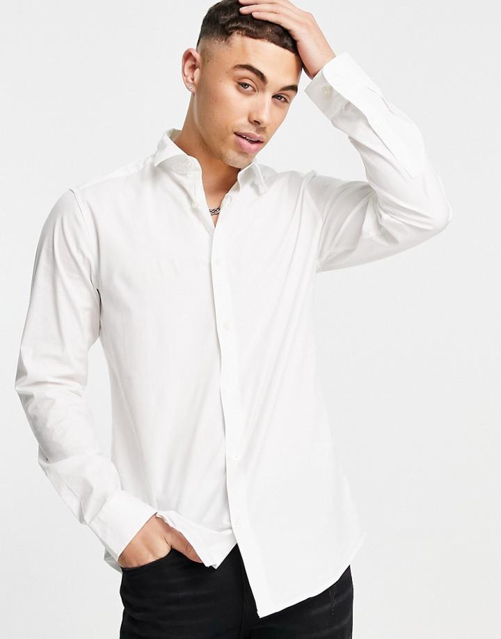 Only & Sons Long Sleeve Stretch Shirt In White