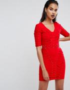 Boohoo Premium Bandage Lattice Bodycon Dress - Red