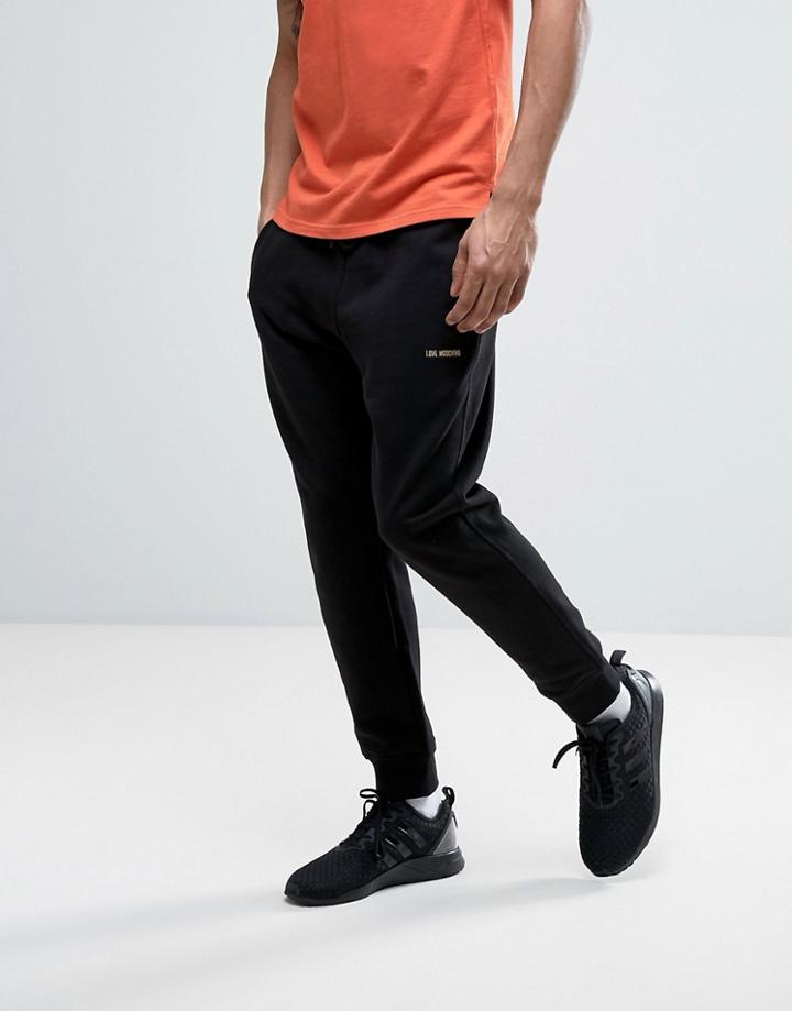 Love Moschino Joggers With Gold Embroidery - Black