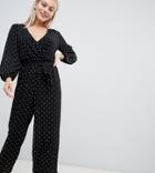 Asos Design Petite Jumpsuit With Wrap In Spot - Multi