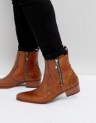 Jeffery West Carlito Brogue Zip Boots In Tan Leather - Tan