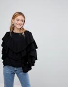 Monki Sparkle Ruffle Sweater - Black