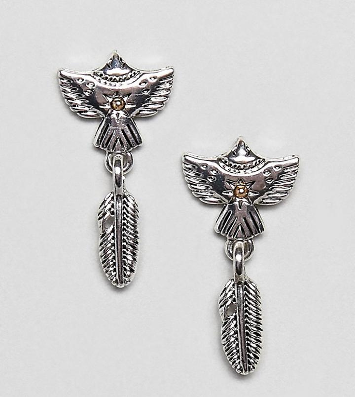 Sacred Hawk Feather Drop Earrings - Silver